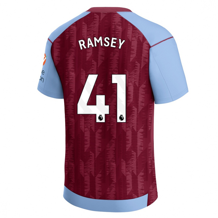 キッズフットボールジェイコブ・ラムジー#41クラレットブルーホームシャツ2023/24ジャージーユニフォーム