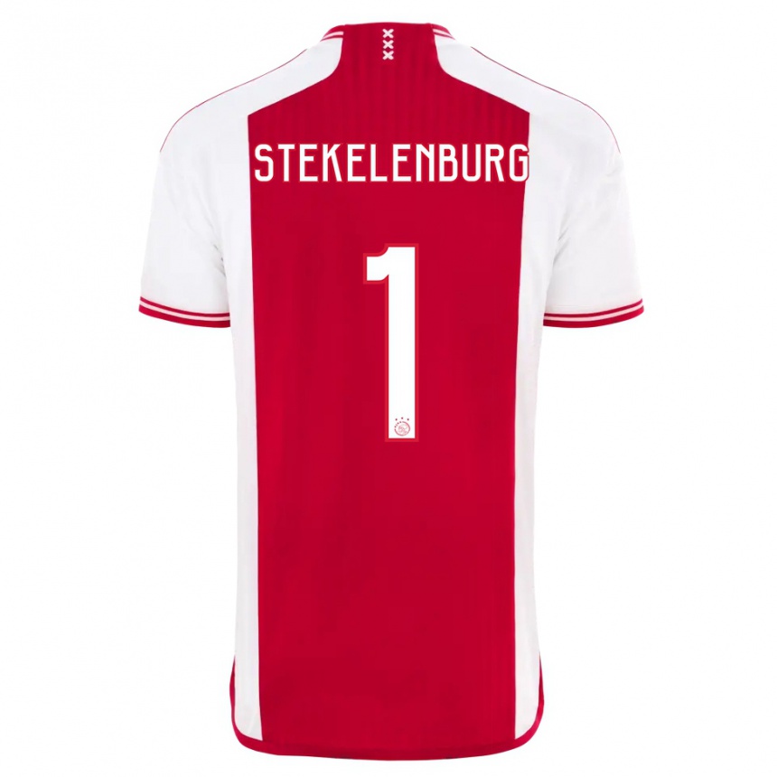 キッズフットボールマールテン・ステケレンブルフ#1赤白ホームシャツ2023/24ジャージーユニフォーム