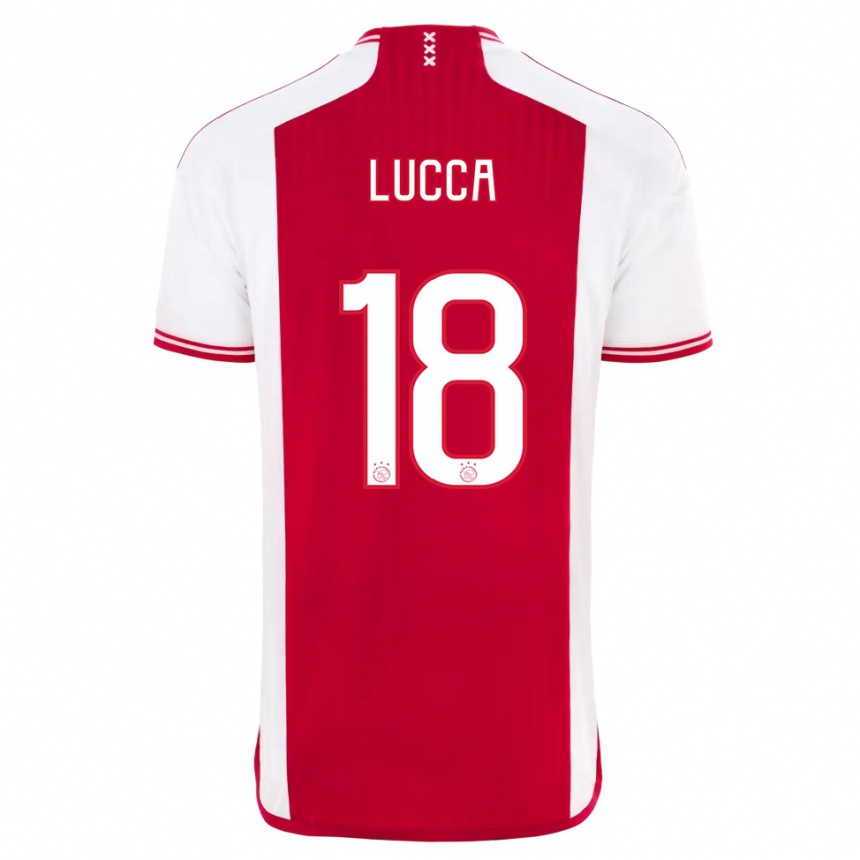 キッズフットボールロレンツォ・ルッカ#18赤白ホームシャツ2023/24ジャージーユニフォーム