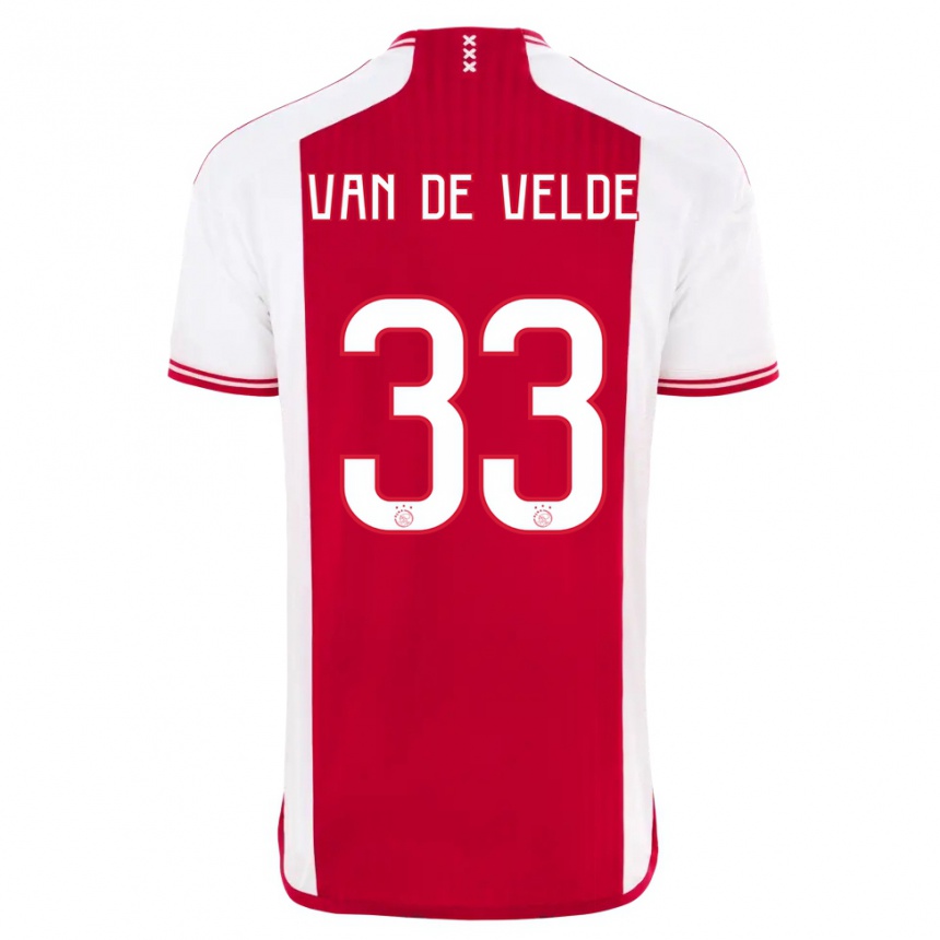 キッズフットボールヨンナ・ファン・デ・ヴェルデ#33赤白ホームシャツ2023/24ジャージーユニフォーム