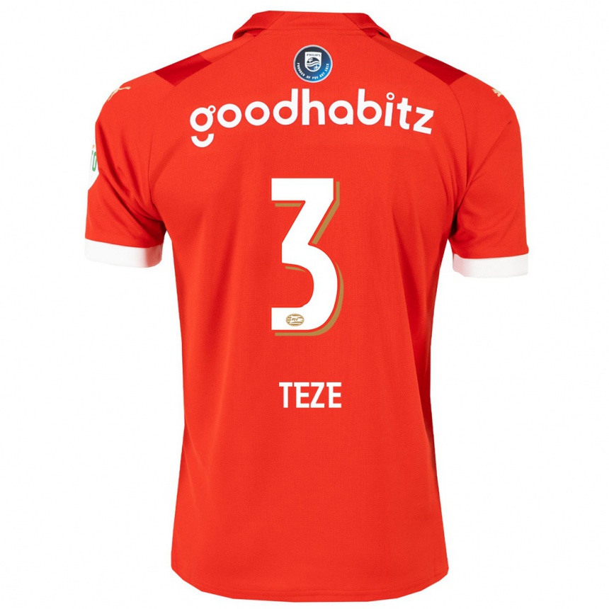 キッズフットボールジョルダン・ティーゼ#3赤ホームシャツ2023/24ジャージーユニフォーム