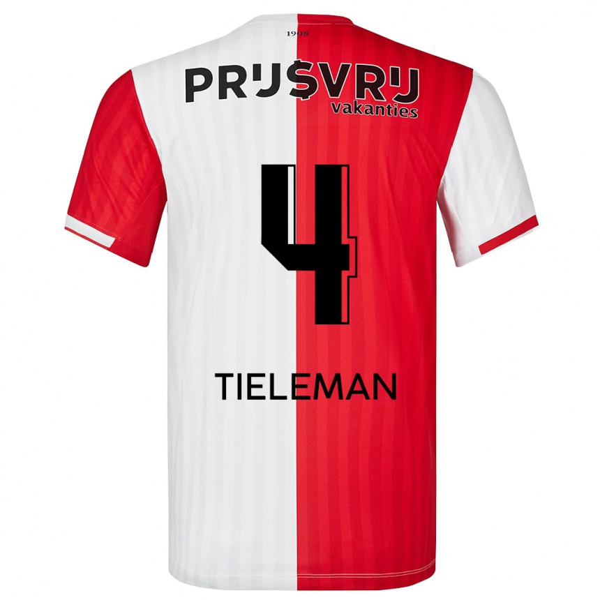 キッズフットボールジェリー・ティーレマン#4赤白ホームシャツ2023/24ジャージーユニフォーム