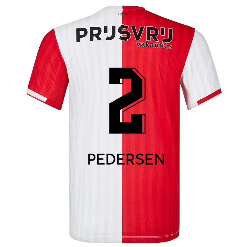 キッズフットボールマルクス・ホルムグレン・ペデルセン#2赤白ホームシャツ2023/24ジャージーユニフォーム