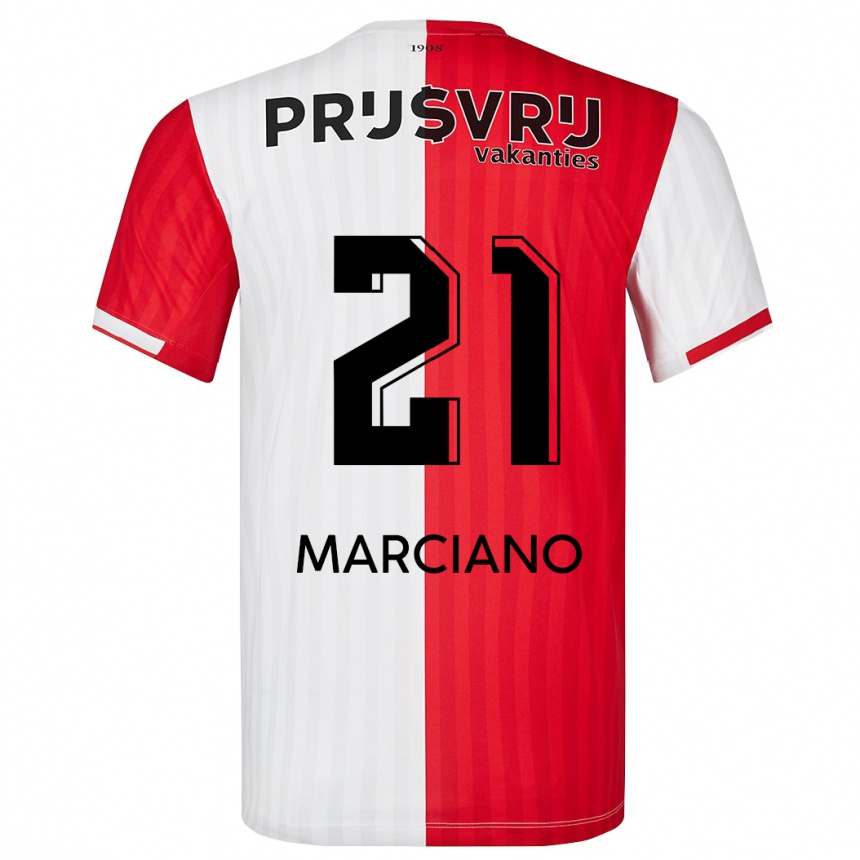 キッズフットボールオフィル・マルシアーノ#21赤白ホームシャツ2023/24ジャージーユニフォーム