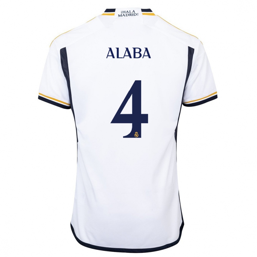 キッズフットボールダヴィド・アラバ#4白ホームシャツ2023/24ジャージーユニフォーム