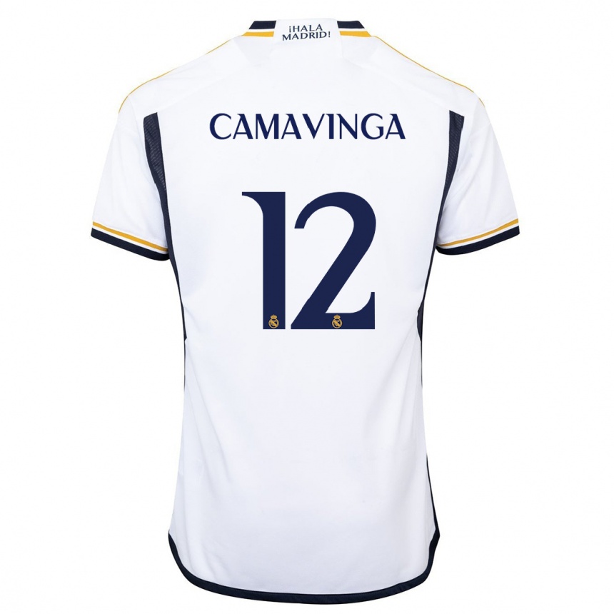 キッズフットボールエドゥアルド・カマヴィンガ#12白ホームシャツ2023/24ジャージーユニフォーム