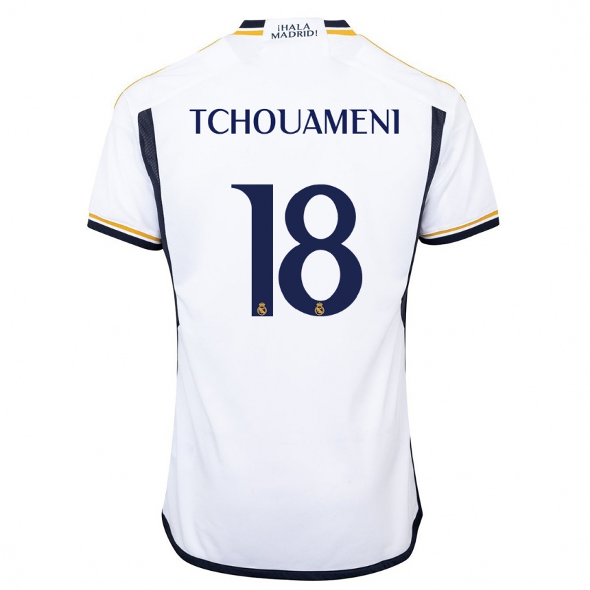 キッズフットボールオーレリアン・チュアメニ#18白ホームシャツ2023/24ジャージーユニフォーム