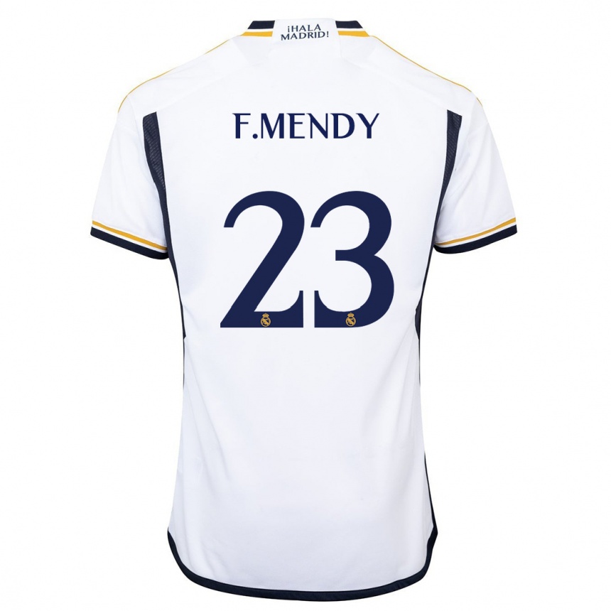 キッズフットボールフェルランド・メンディ#23白ホームシャツ2023/24ジャージーユニフォーム