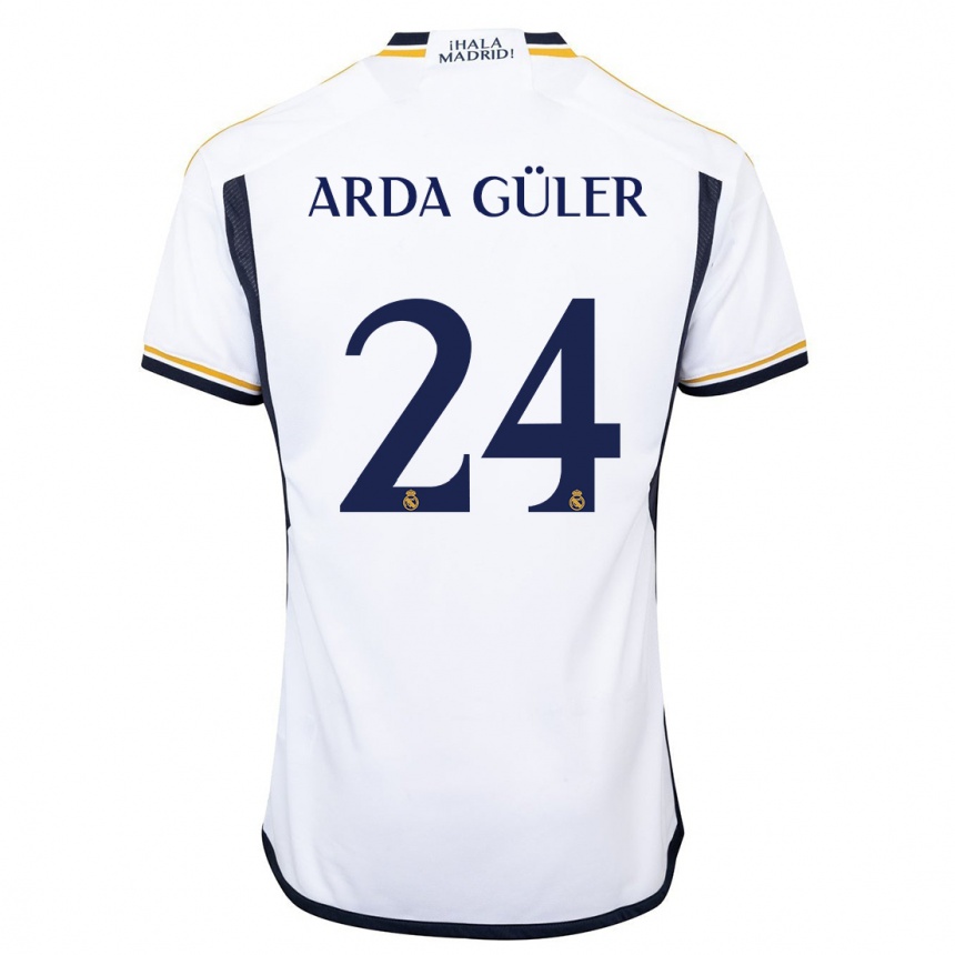 キッズフットボールアルダ・ギュレル#24白ホームシャツ2023/24ジャージーユニフォーム