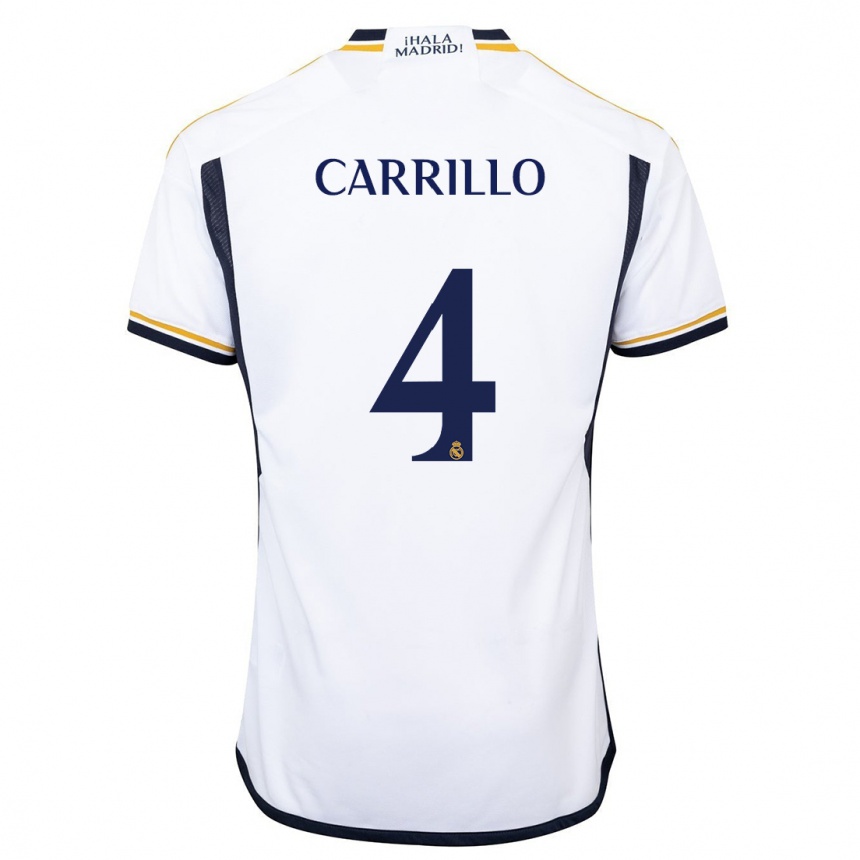 キッズフットボールアルバロ・カリージョ#4白ホームシャツ2023/24ジャージーユニフォーム