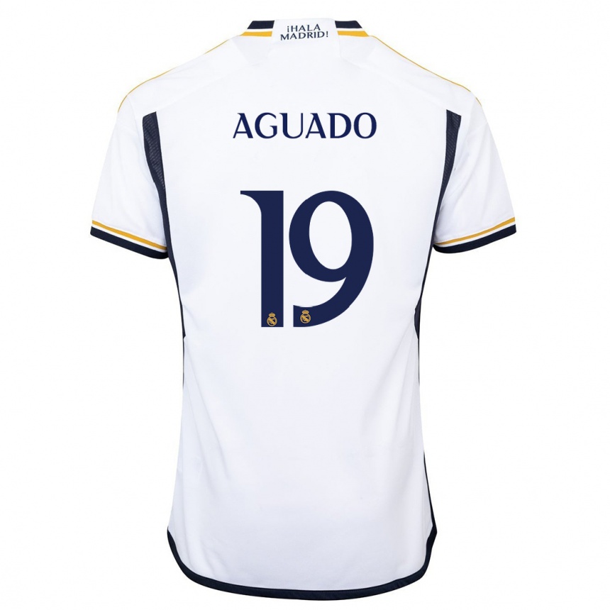 キッズフットボールロレンソ・アグアード・エレーラ#19白ホームシャツ2023/24ジャージーユニフォーム