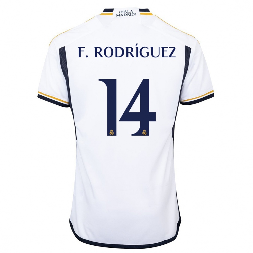 キッズフットボールフェル・ロドリゲス#14白ホームシャツ2023/24ジャージーユニフォーム