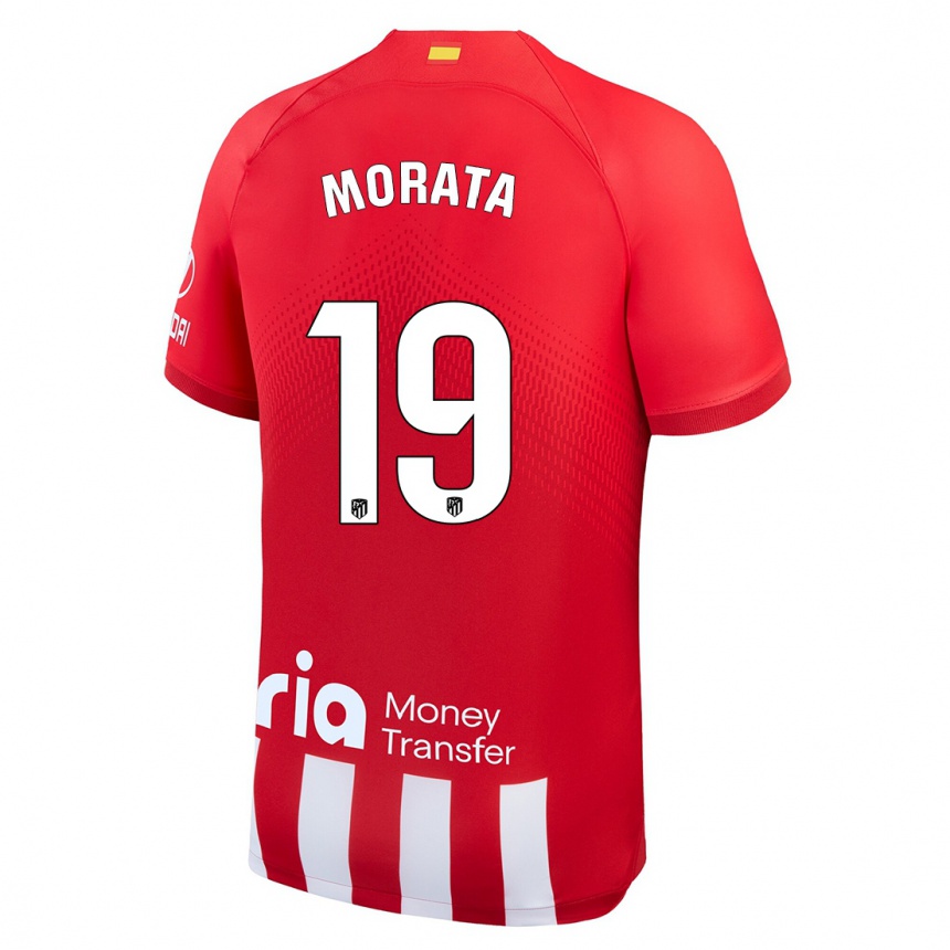 キッズフットボールアルバロ・モラタ#19赤白ホームシャツ2023/24ジャージーユニフォーム