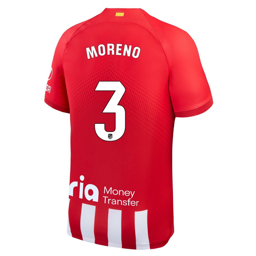 キッズフットボールマルコ・モレノ#3赤白ホームシャツ2023/24ジャージーユニフォーム