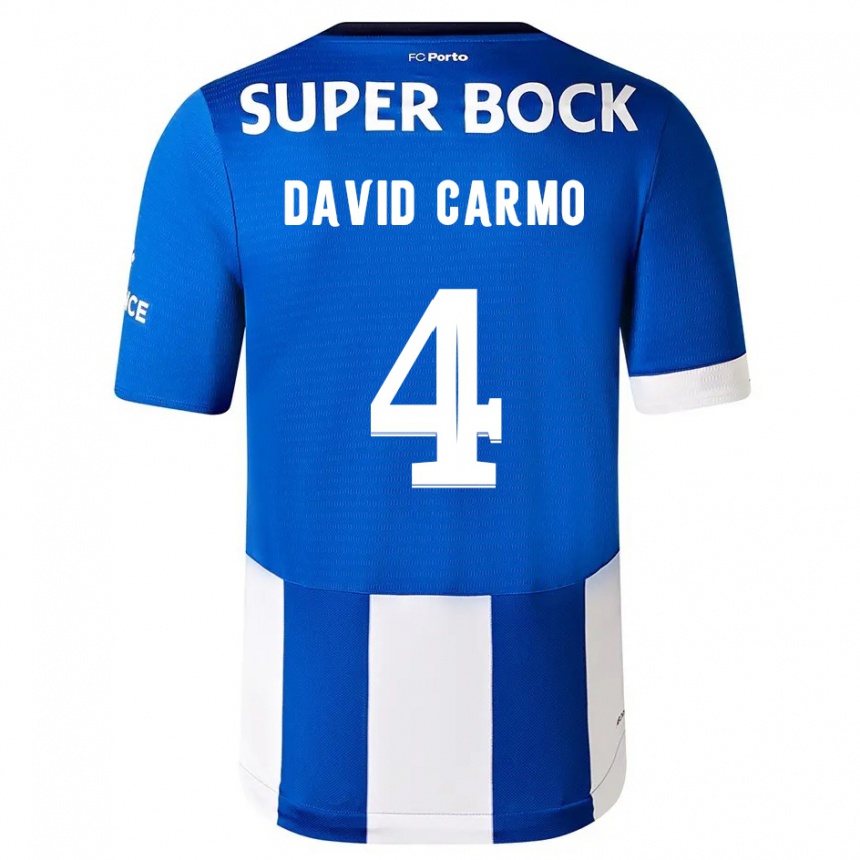 キッズフットボールダヴィド・カルモ#4ブルーホワイトホームシャツ2023/24ジャージーユニフォーム