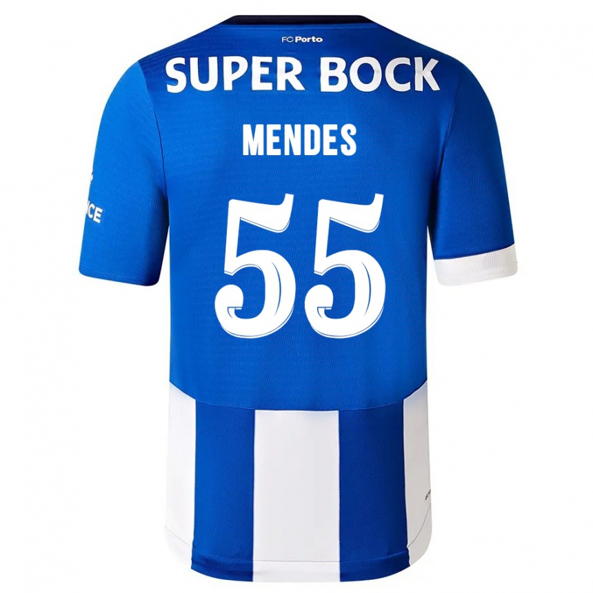 キッズフットボールジョアン・メンデス#55ブルーホワイトホームシャツ2023/24ジャージーユニフォーム