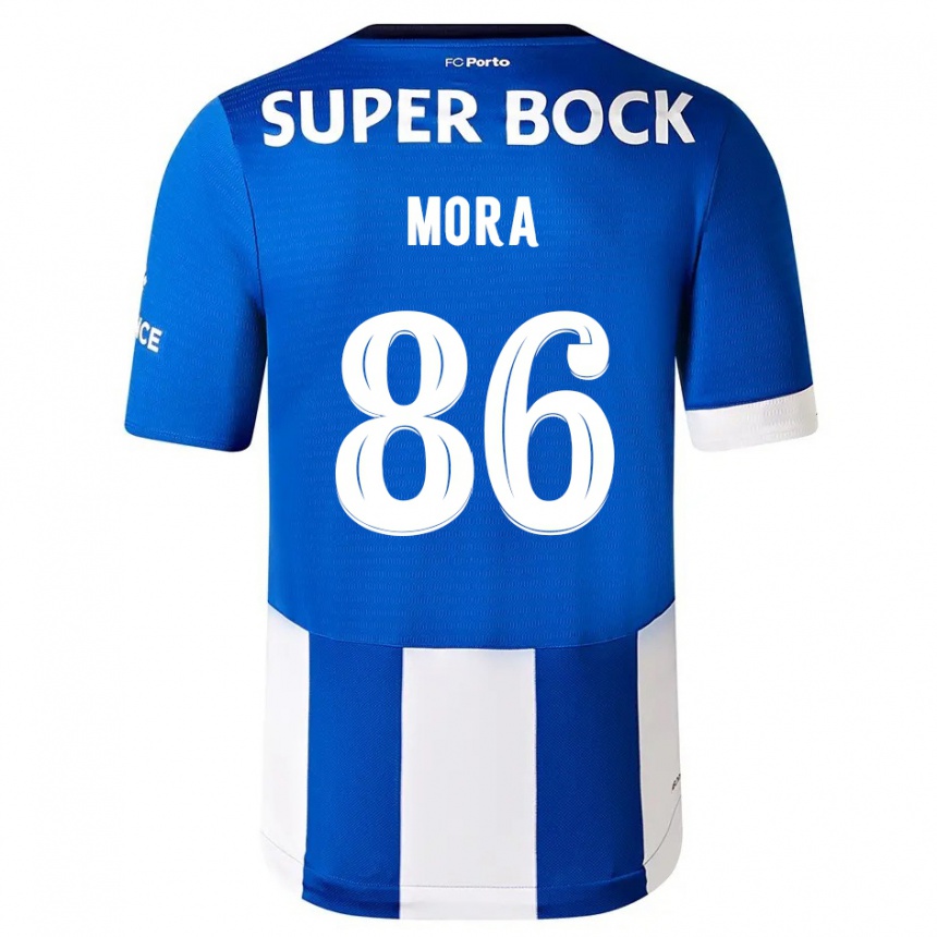 キッズフットボールロドリゴ・モラ#86ブルーホワイトホームシャツ2023/24ジャージーユニフォーム