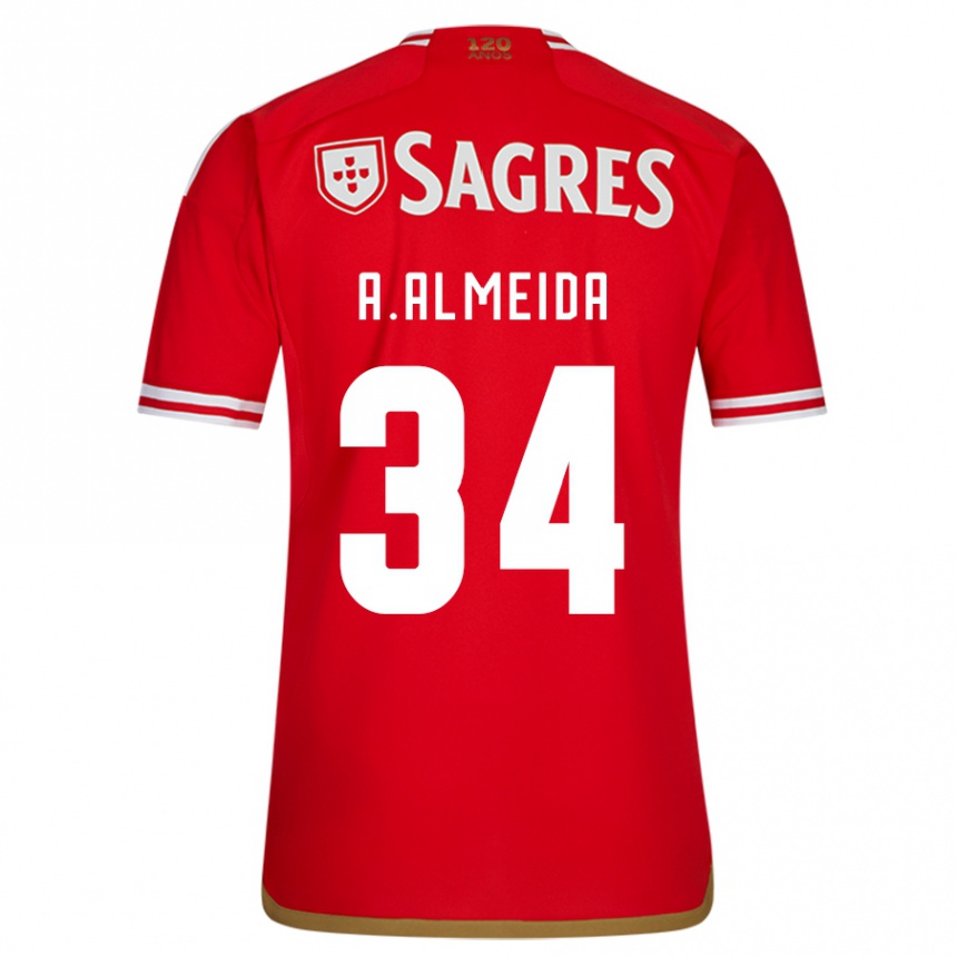 キッズフットボールアンドレ・アルメイダ#34赤ホームシャツ2023/24ジャージーユニフォーム