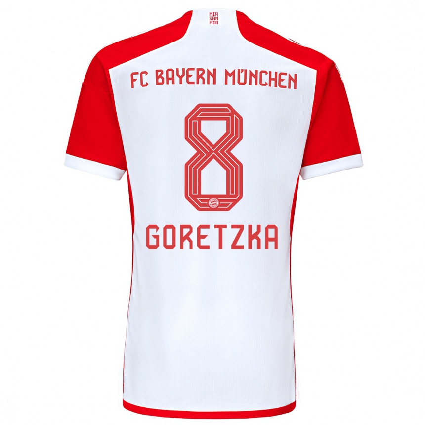 キッズフットボールレオン・ゴレツカ#8赤白ホームシャツ2023/24ジャージーユニフォーム
