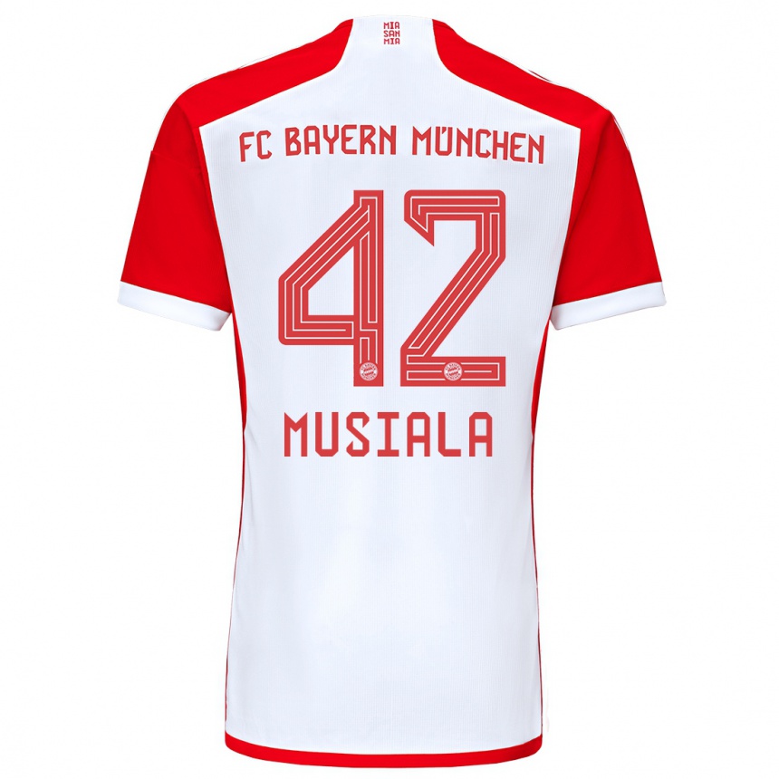 キッズフットボールジャマル・ムシアラ#42赤白ホームシャツ2023/24ジャージーユニフォーム