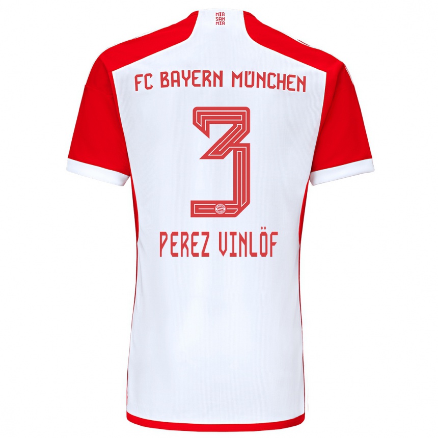 キッズフットボールマテオ・ペレス・ヴィンロフ#3赤白ホームシャツ2023/24ジャージーユニフォーム