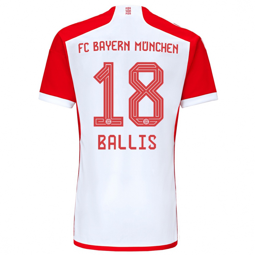 キッズフットボールベンジャミン・バリス#18赤白ホームシャツ2023/24ジャージーユニフォーム