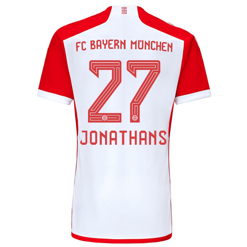 キッズフットボールデイビット・ジョナサンズ#27赤白ホームシャツ2023/24ジャージーユニフォーム