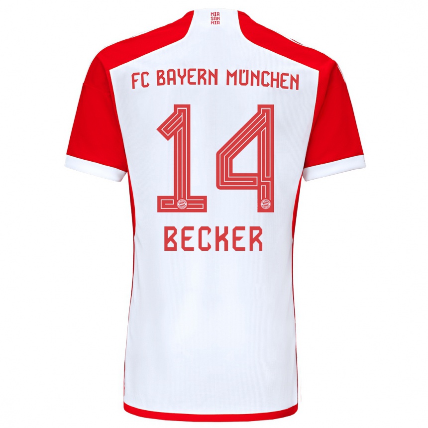 キッズフットボールレナード・ベッカー#14赤白ホームシャツ2023/24ジャージーユニフォーム