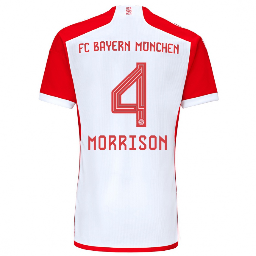 キッズフットボールリアム・モリソン#4赤白ホームシャツ2023/24ジャージーユニフォーム