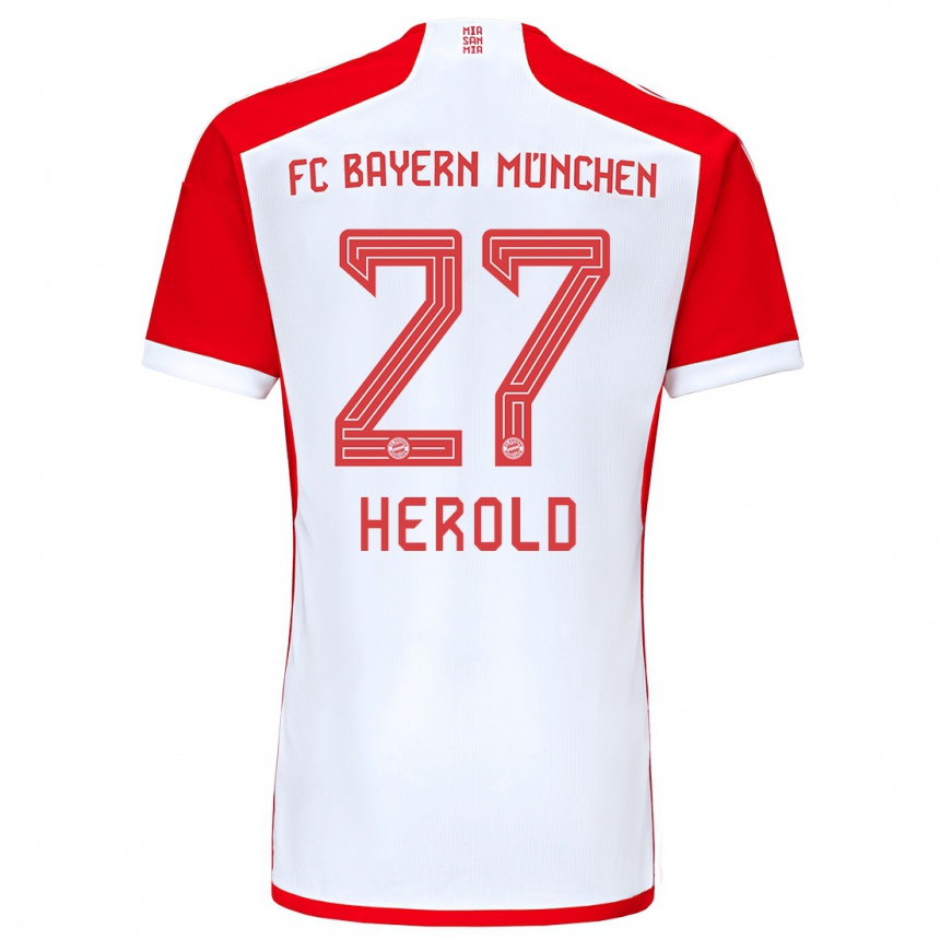 キッズフットボールデビッドヘロルド#27赤白ホームシャツ2023/24ジャージーユニフォーム