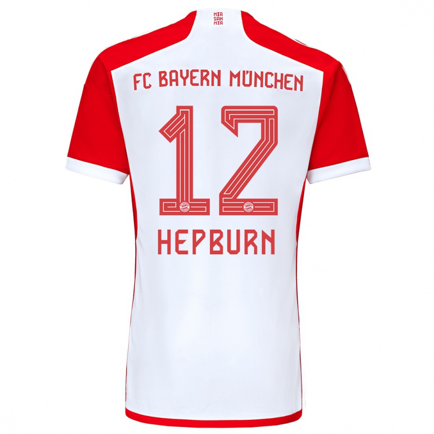 キッズフットボールバリー・ヘップバーン#12赤白ホームシャツ2023/24ジャージーユニフォーム