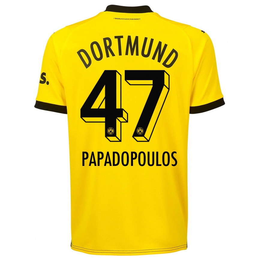 キッズフットボールアントニオス・パパドプロス#47黄色ホームシャツ2023/24ジャージーユニフォーム