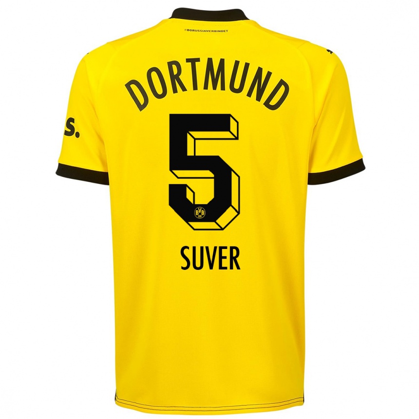 キッズフットボールマリオ・シューヴァー#5黄色ホームシャツ2023/24ジャージーユニフォーム