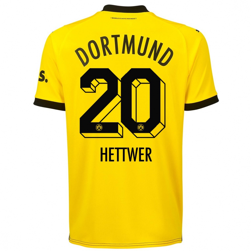 キッズフットボールジュリアン・ヘットワー#20黄色ホームシャツ2023/24ジャージーユニフォーム