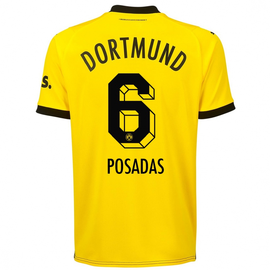 キッズフットボールレオナルド・ポサダス#6黄色ホームシャツ2023/24ジャージーユニフォーム