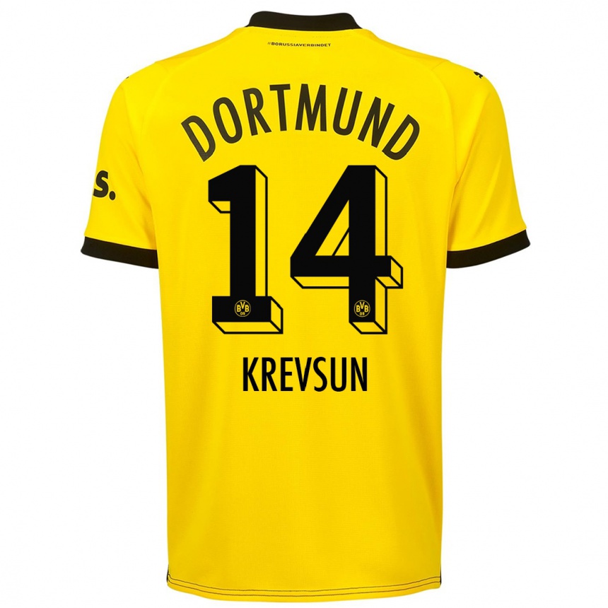 キッズフットボールダニル・クレフスン#14黄色ホームシャツ2023/24ジャージーユニフォーム