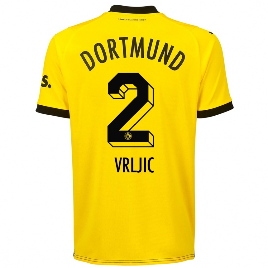 キッズフットボールダニエル・ヴルリッチ#2黄色ホームシャツ2023/24ジャージーユニフォーム