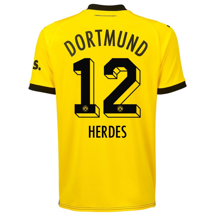 キッズフットボールレオン・ヘルデス#12黄色ホームシャツ2023/24ジャージーユニフォーム