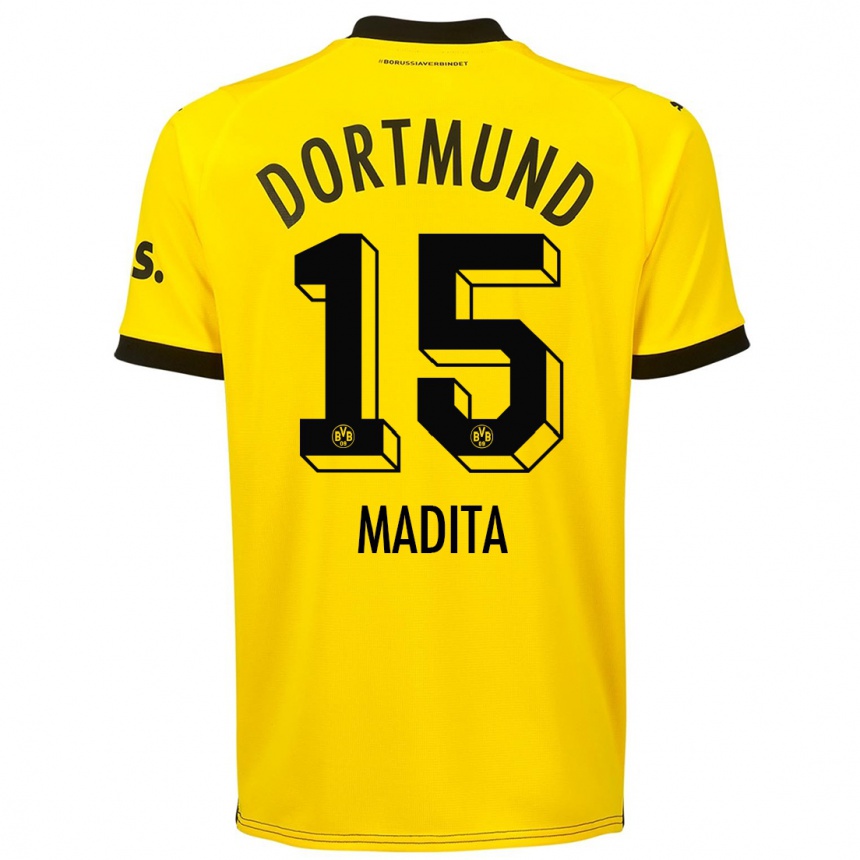 キッズフットボールコホースト・マディタ#15黄色ホームシャツ2023/24ジャージーユニフォーム