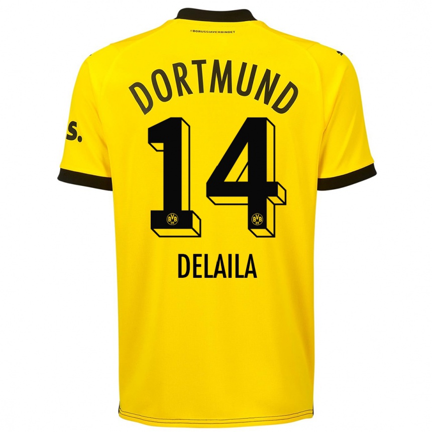 キッズフットボールアメガ・デライラ#14黄色ホームシャツ2023/24ジャージーユニフォーム