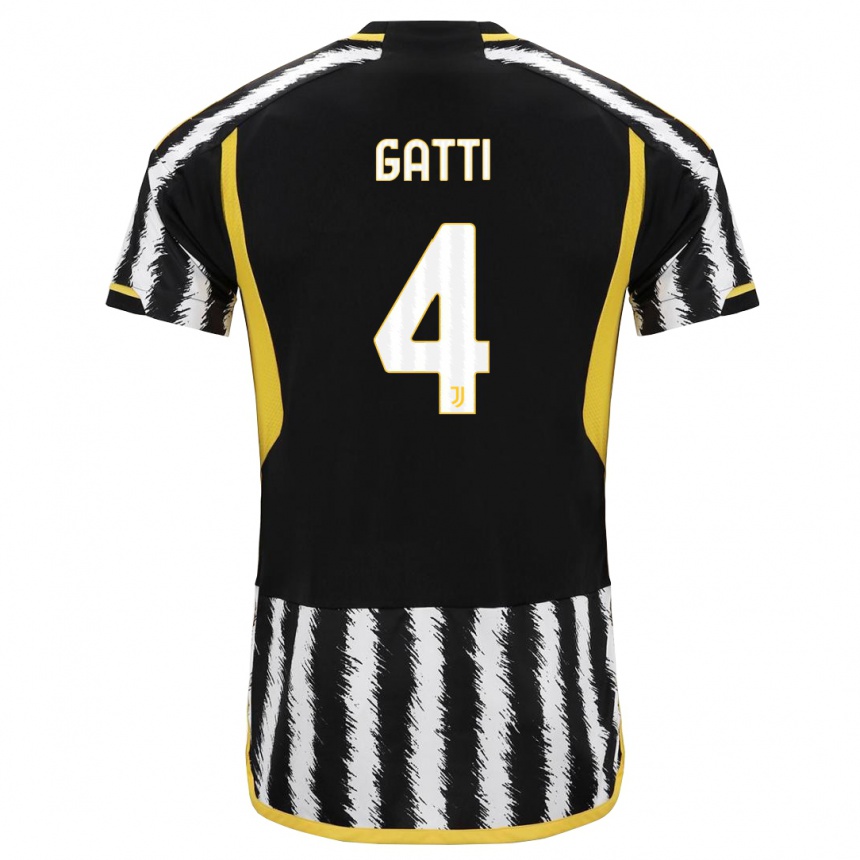 キッズフットボールフェデリコ・ガッティ#4黒、白ホームシャツ2023/24ジャージーユニフォーム