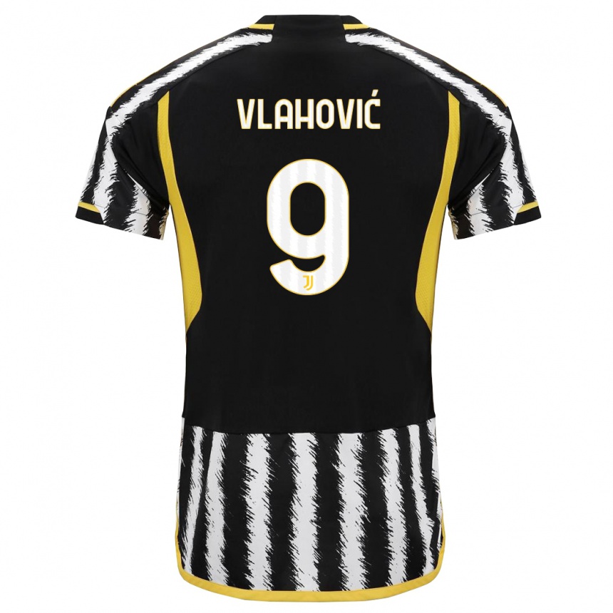 キッズフットボールドゥシャン・ヴラホヴィッチ#9黒、白ホームシャツ2023/24ジャージーユニフォーム