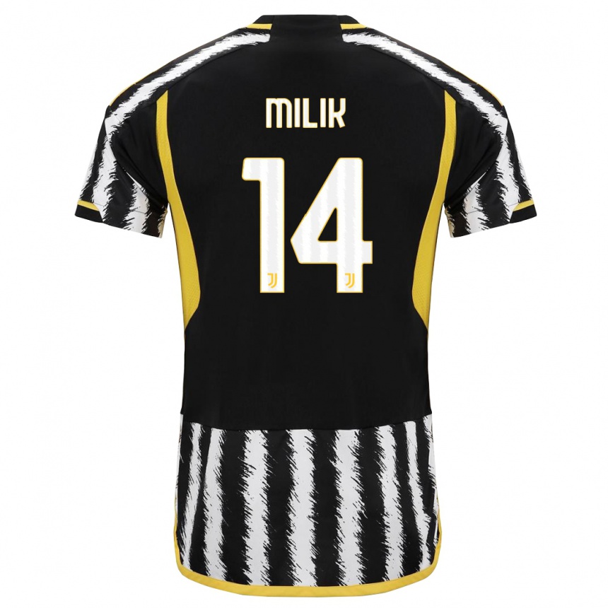 キッズフットボールアルカディウシュ・ミリク#14黒、白ホームシャツ2023/24ジャージーユニフォーム