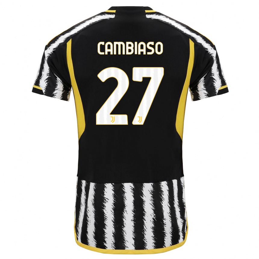 キッズフットボールアンドレア・カンビアーゾ#27黒、白ホームシャツ2023/24ジャージーユニフォーム