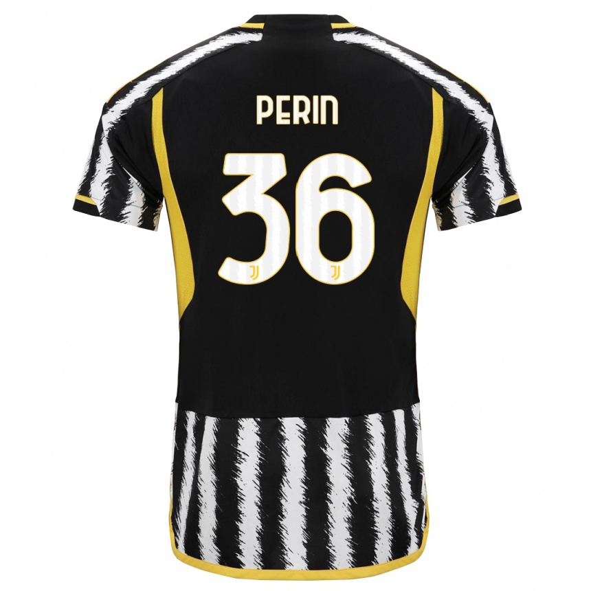キッズフットボールマッティア・ペリン#36黒、白ホームシャツ2023/24ジャージーユニフォーム