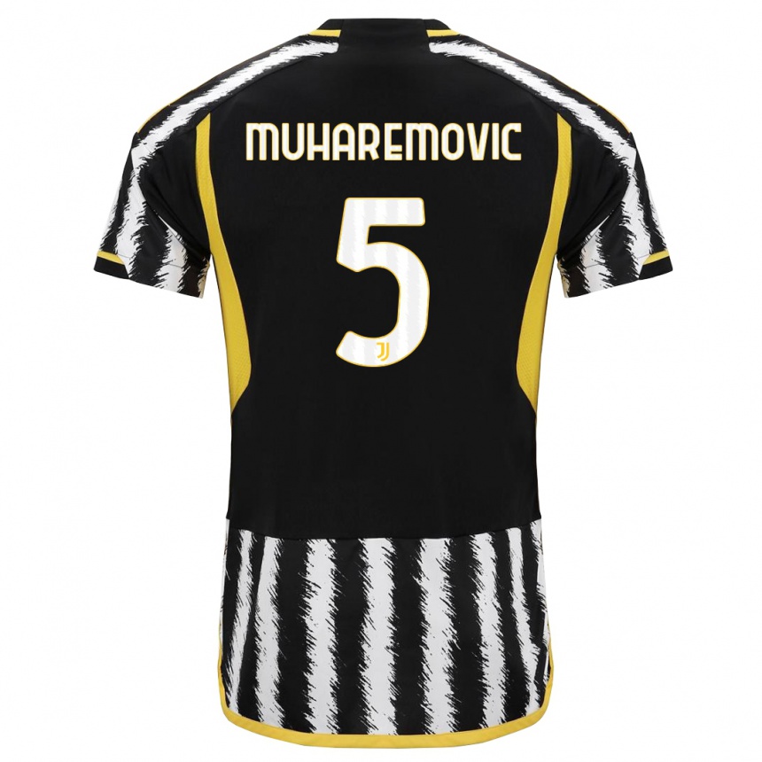 キッズフットボールタリク・ムハレモヴィッチ#5黒、白ホームシャツ2023/24ジャージーユニフォーム