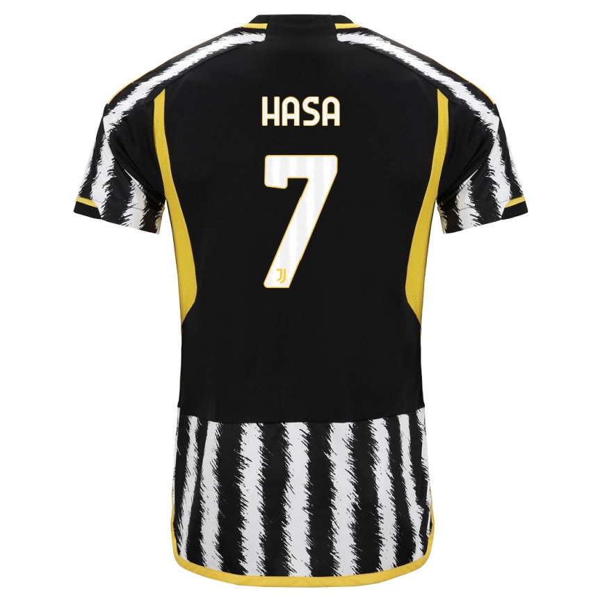 キッズフットボールルイス・ハサ#7黒、白ホームシャツ2023/24ジャージーユニフォーム