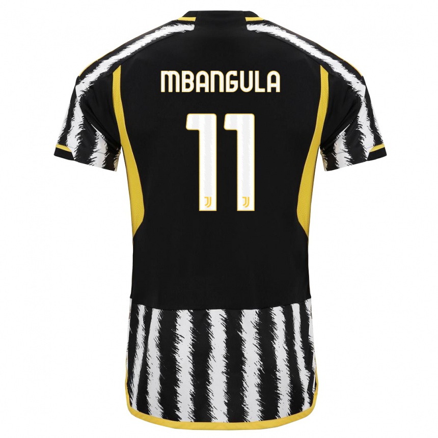 キッズフットボールサミュエル・ムバングラ#11黒、白ホームシャツ2023/24ジャージーユニフォーム