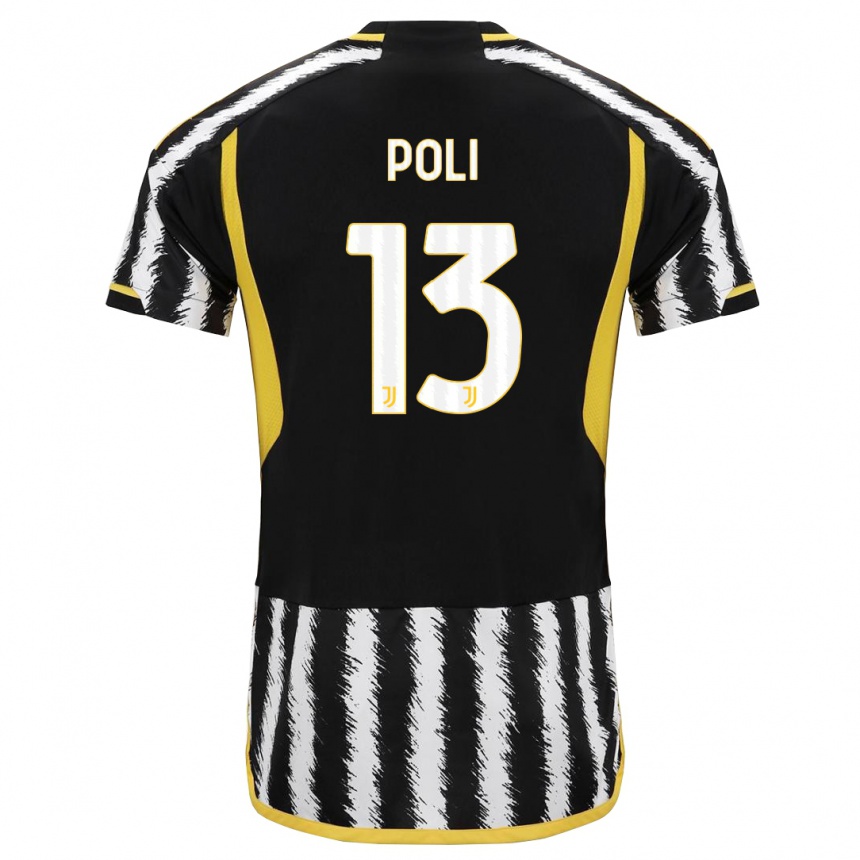 キッズフットボールファブリツィオ・ポーリ#13黒、白ホームシャツ2023/24ジャージーユニフォーム