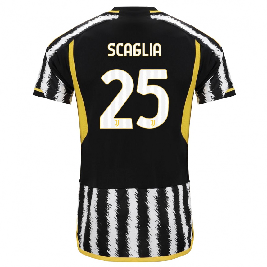 キッズフットボールシモン・スカーリャ#25黒、白ホームシャツ2023/24ジャージーユニフォーム